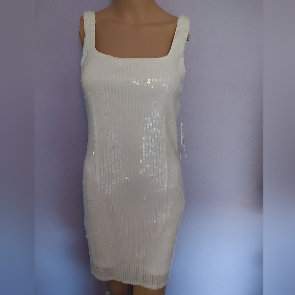 Aqua X Bloomingdales White Sequin Minidress - Picture 3 of 9
